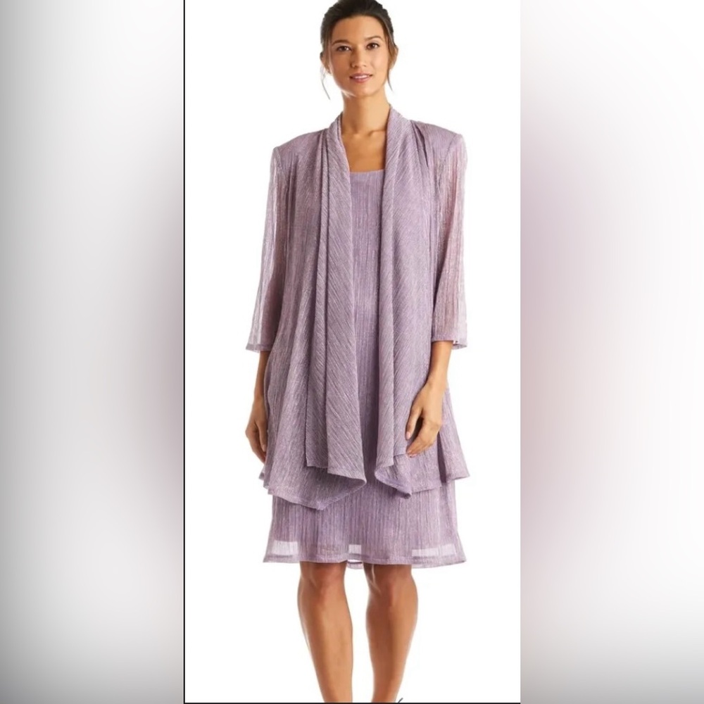 NWT! r&m richards sleeveless metallic Lavender dress and jacket - Size 6